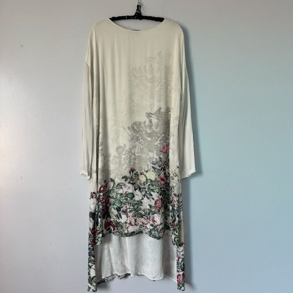 Varun Bahl NWT Floral Cream Stunning Asymmetrical Long Sleeve Dress Sz L